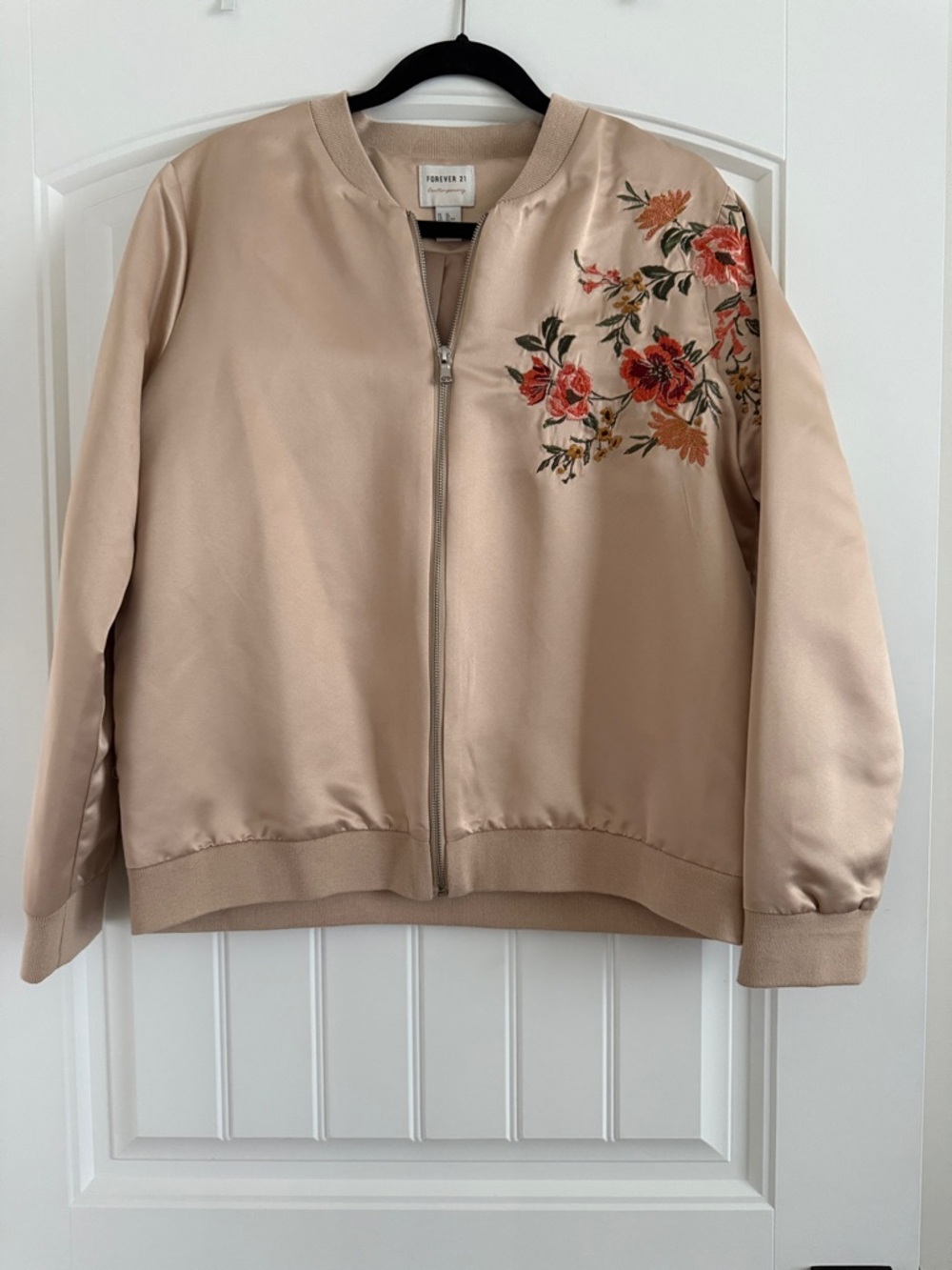 Forever 21 Blush Floral Embroidered Bomber Jacket